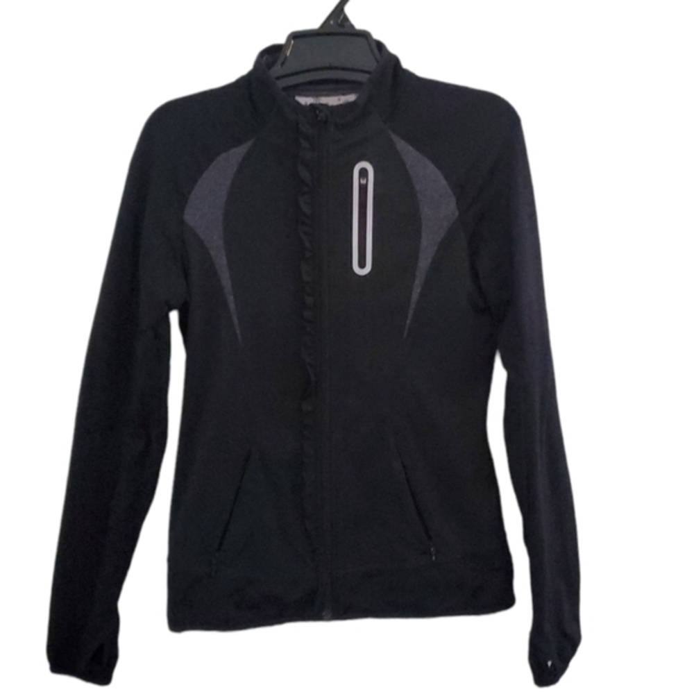 Athleta Full Zip Prevail‎ Running Jacket Black Ruffles Thumbholes XS